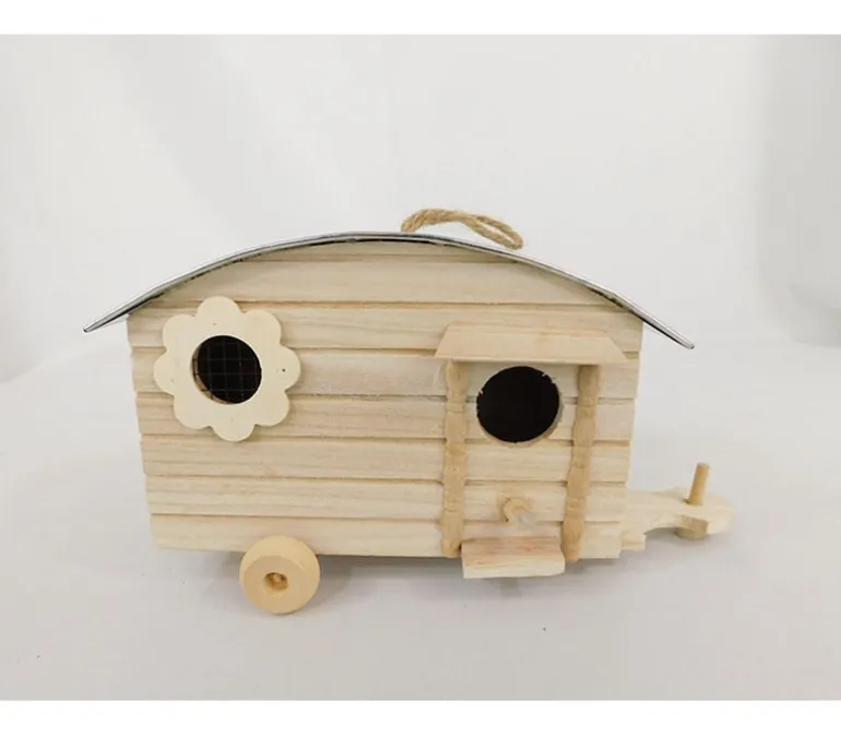 Wood Bird House – Trailer with Metal Roof