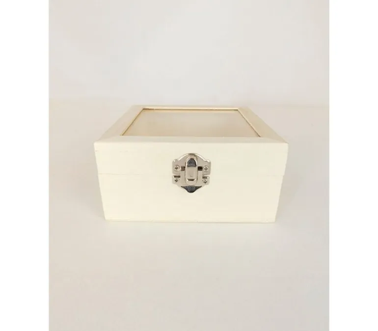 Wooden Box with Glass Lid and Latch – Medium