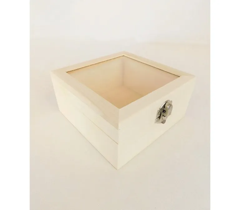 Wooden Box with Glass Lid and Latch – Medium