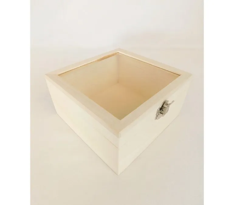 Wooden Box with Glass Lid and Latch – Large