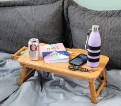 Wooden Lap Desk with Drawers and Expandable Legs