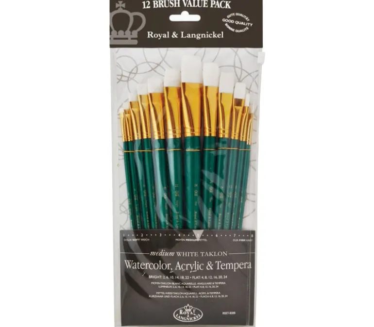 Zip N’ Close Brush Set, Medium White Taklon Brush Set – 12 Piece